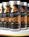 Set of Swish cocktails cans on a white platform with a black background