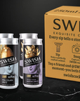 SWISH cocktail cans and packaging on a dark surface