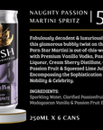 Swish Naughty Passion Martini Spritz can with product details on a black background
