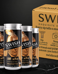 SWISH cocktails cans and packaging on a black background