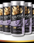 Set of Swish cocktails cans on a white platform with a black background