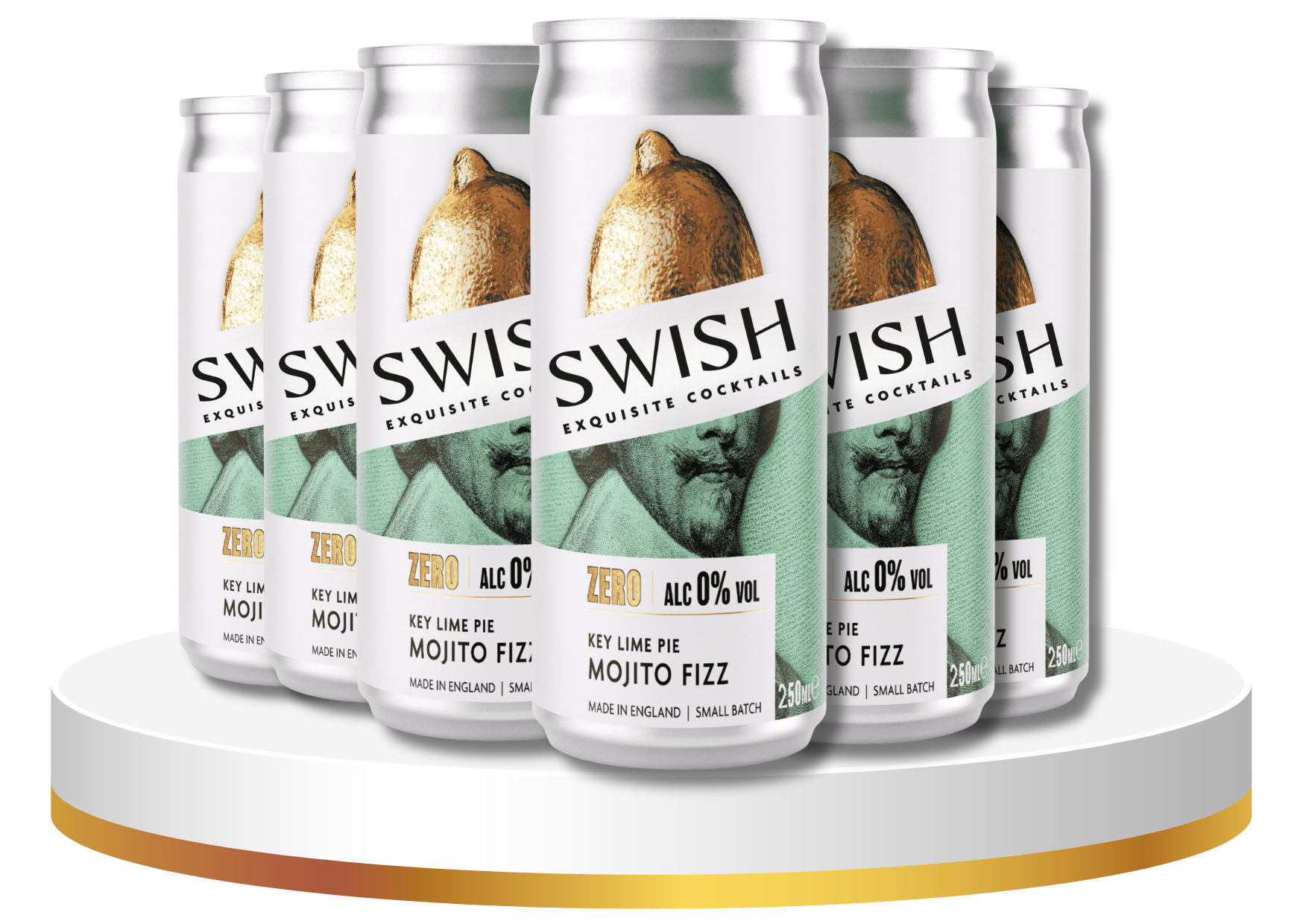 Six cans of Swish cocktails on a white background