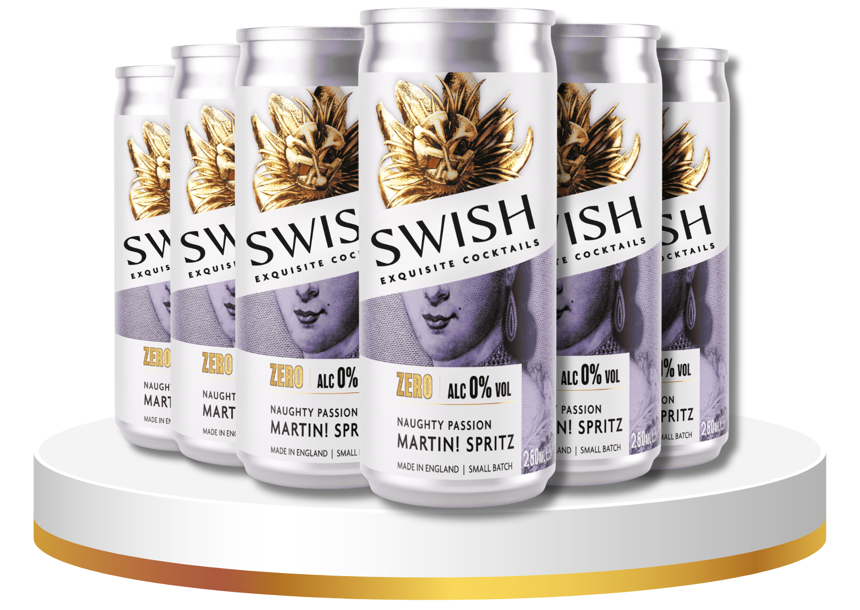 Six cans of Swish cocktails on a white background