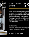 Swish Pina Colada Spritz can with product details on a black background