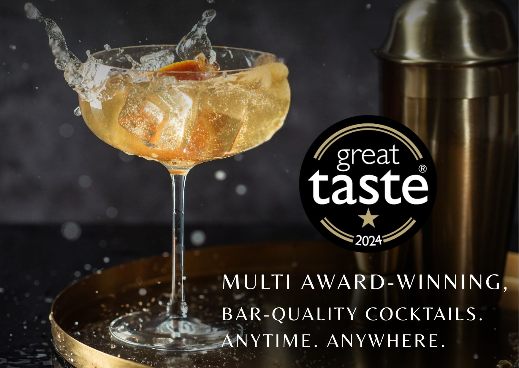 Multi award winning, SWISH ready-to-drink cocktail served over ice in a stylish glass, capturing the premium bar-quality experience that can be enjoyed anytime, anywhere