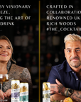 Two people with cocktails and Swish drinks, featuring text about the brand and collaborators.