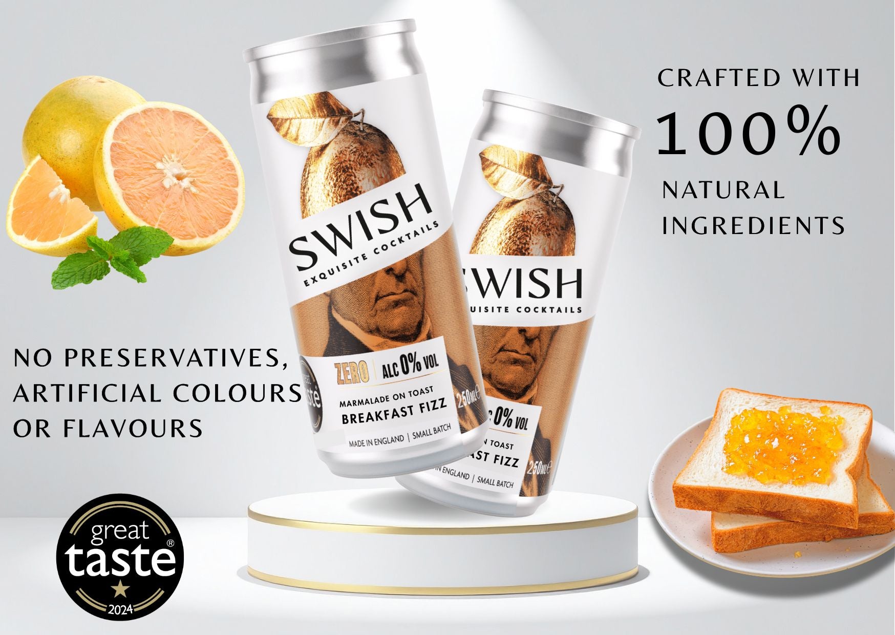 SWISH Exquisite Cocktails – Zero Range 250ml cans crafted with 100% natural ingredients, no preservatives, artificial colours, or flavours. Premium ready-to-drink cocktails inspired by real fruits and botanicals