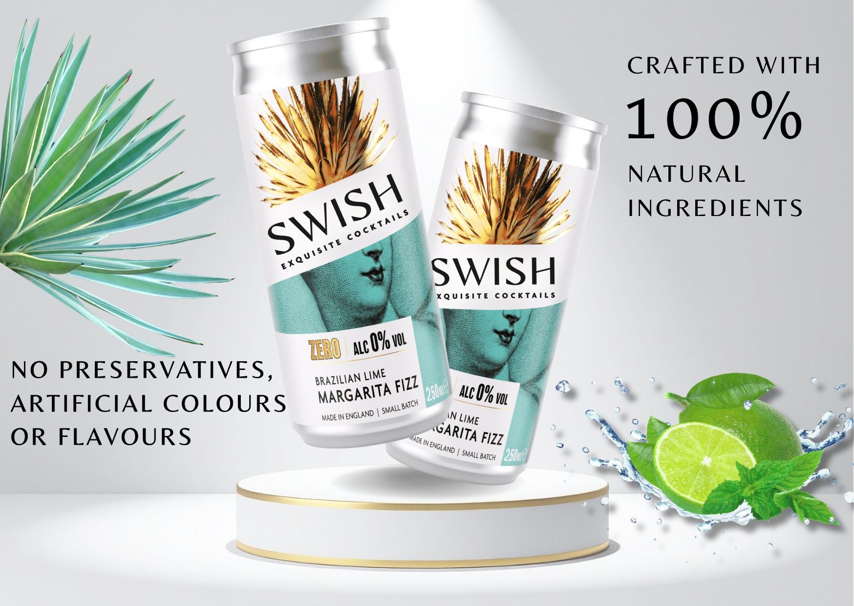 SWISH Exquisite Cocktails – Zero Range 250ml cans crafted with 100% natural ingredients, no preservatives, artificial colours, or flavours. Premium ready-to-drink cocktails inspired by real fruits and botanicals
