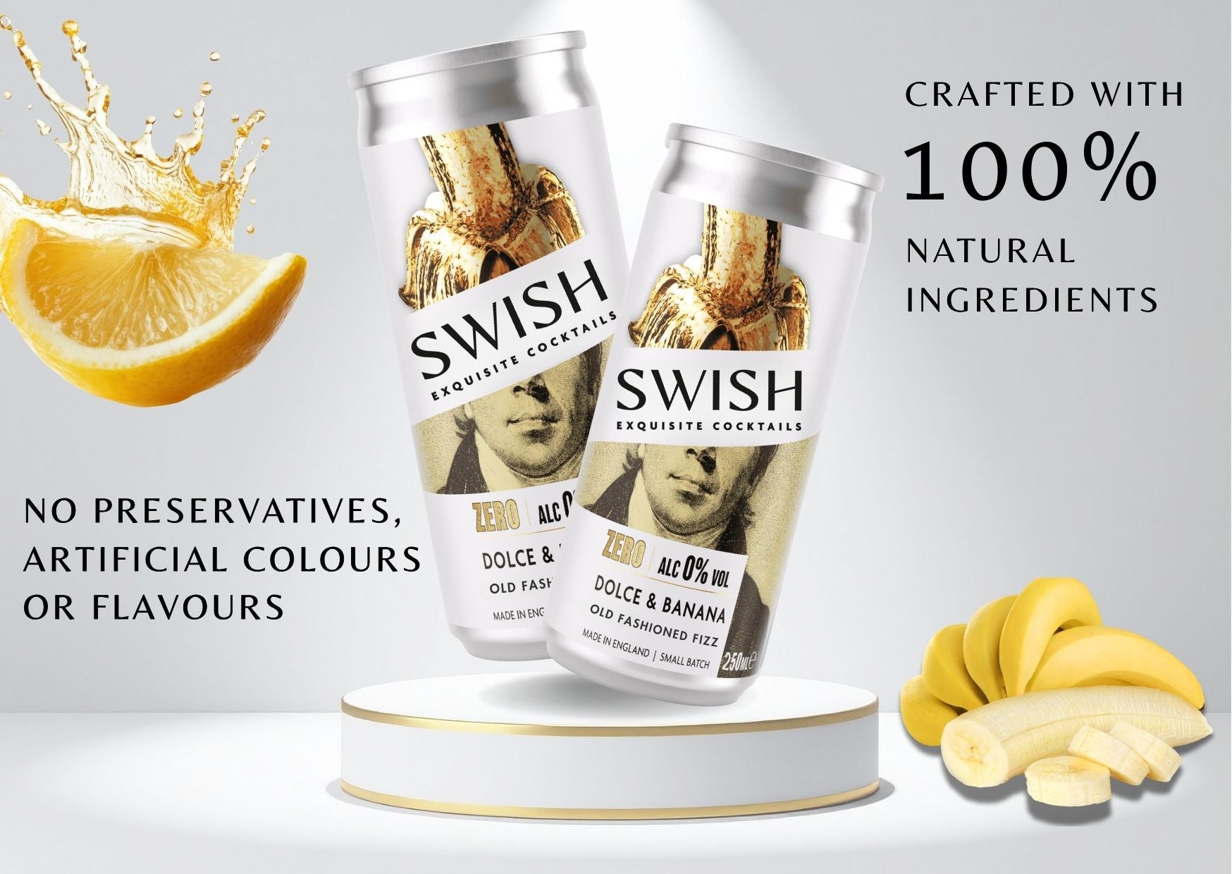 SWISH Exquisite Cocktails – Zero Range 250ml cans crafted with 100% natural ingredients, no preservatives, artificial colours, or flavours. Premium ready-to-drink cocktails inspired by real fruits and botanicals