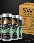 Swish Mojito Fizz cans with a cardboard box on a dark background