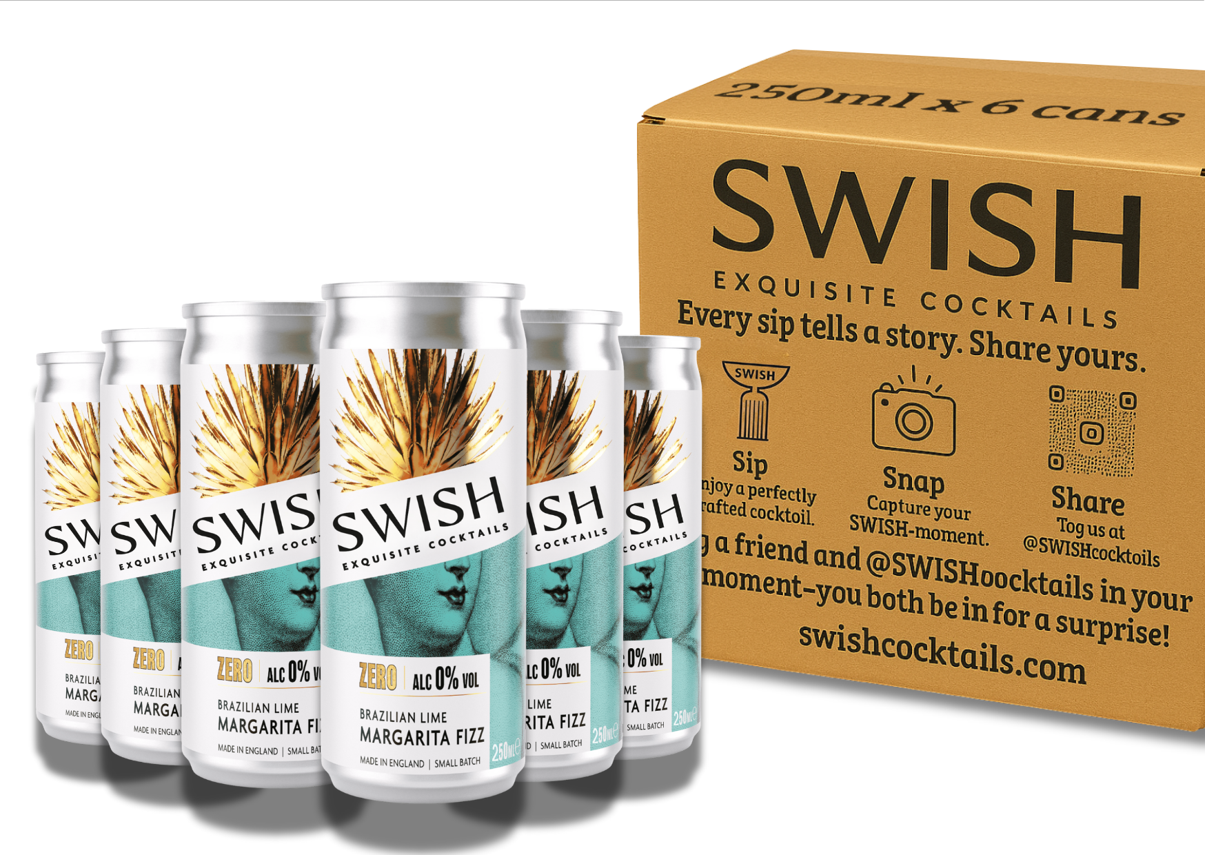 SWISH Brazilian Lime Margarita Fizz 0% Alc Vol 250ml cans – 6-Pack with branded box.
