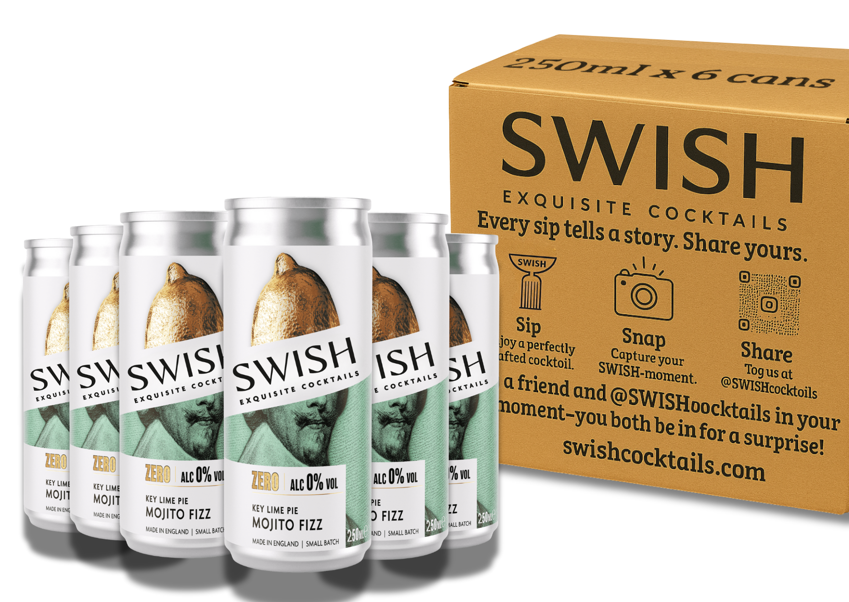 SWISH Key Lime Pie Mojito Fizz 0% Alc Vol 250ml cans – 6-Pack with branded box.